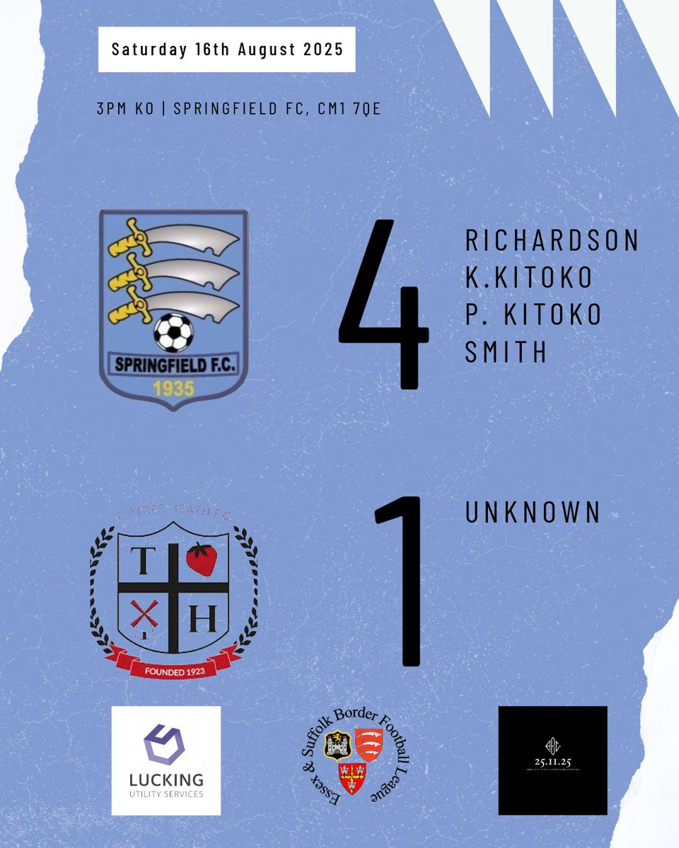 Springfield1935's tweet photo. π΅ RESULT | Match 3 βͺ
Field slide 4 goals past Tiptree Heath. 3 points keeps the momentum moving forward.
MoTM - Stewart
π΅ #Springfield1st | #UpTheField βͺ https://t.co/XrZIKktK2R