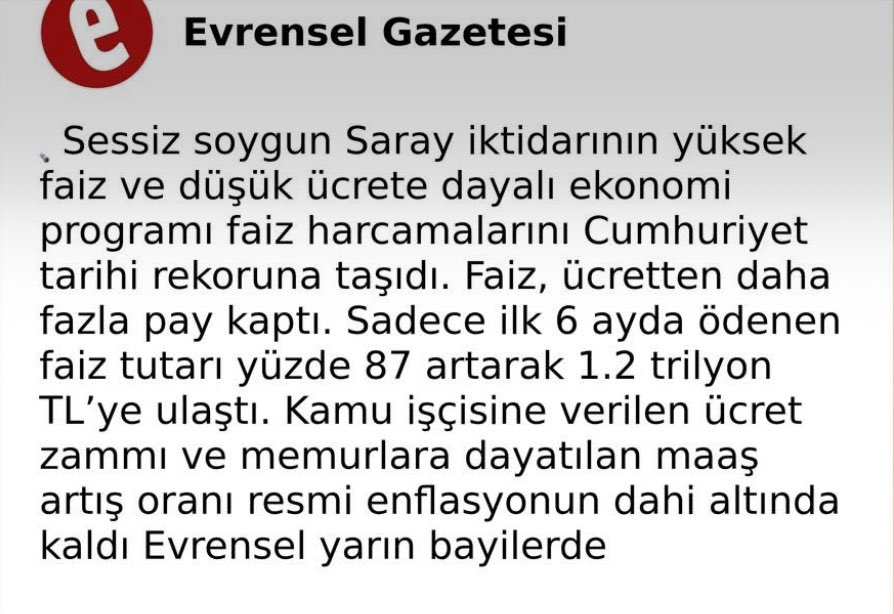 Bugünkü saraylısının 

Yüksek Faiz ve düşük ücrete dayalı 

Türk milletini fakirleştiren ekonomi programı Faiz harcamaları 

Cumhuriyet tarihi rekoru kırdı!! 

 #ArtıkLağımPatladı