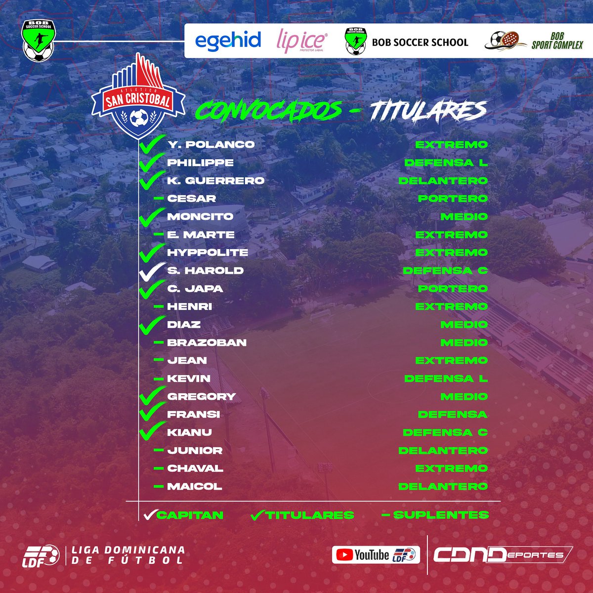 ⚽️ ¡Plantilla para el partido de hoy 🆚 Cibao!

4:00PM
📍 Panamericano

#atleticosc #ldf2025 #potenciadelfutbol #futbol
#futboldominicano #ldfexpansión