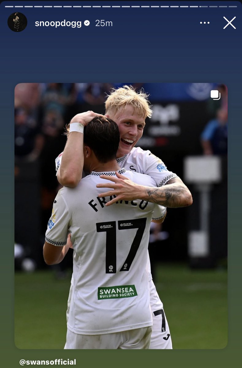 JordanWebber96's tweet photo. Snoop Dogg sharing a Swansea City post on his Instagram after today’s win.

What a world we live in. 🦢 https://t.co/4OcVIwgRHU