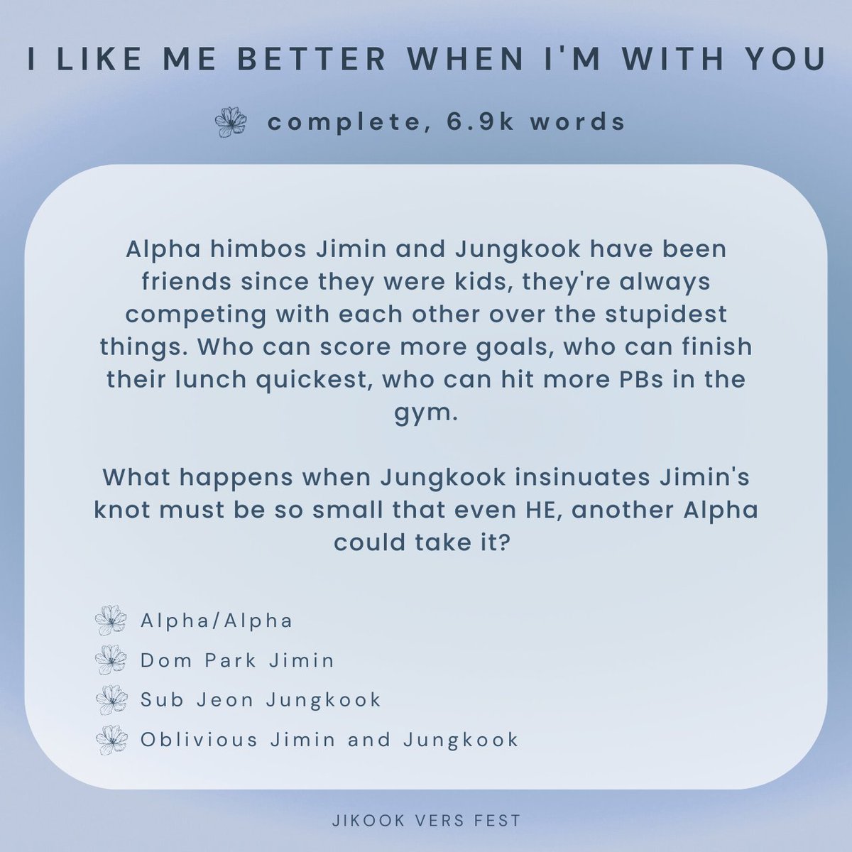 jikookversfest's tweet photo. I Like Me Better When I'm With You
— Complete, 6.9k

🔗: https://t.co/T4UAWOSoHo https://t.co/u6uqbItL72