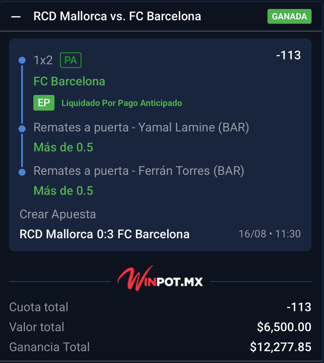 playerpicksmx's tweet photo. ⚽️ | BIENVENIDO FUTBOL SEÑORES. 

✅Barcelona ML + Torres RAP + Yamal RAP -113
💰+5.77u

🔏 2-0 Ligas Europeas. https://t.co/BMpyCwJn7n