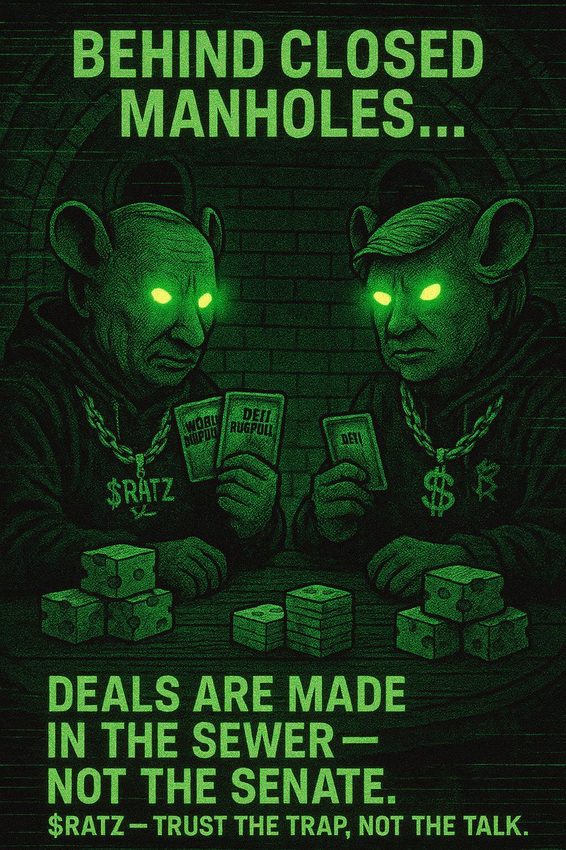 RATZ_Token's tweet photo. They don’t lead. They scheme.
Deals sealed in the sewer, paid in silence.
$RATZ — Where the cheese flows, power follows.
#RATZ #MemeCoin #Solana #CryptoUnderground #DeFiCartel #SewerPolitics #RatCulture https://t.co/dzstepjSzI
