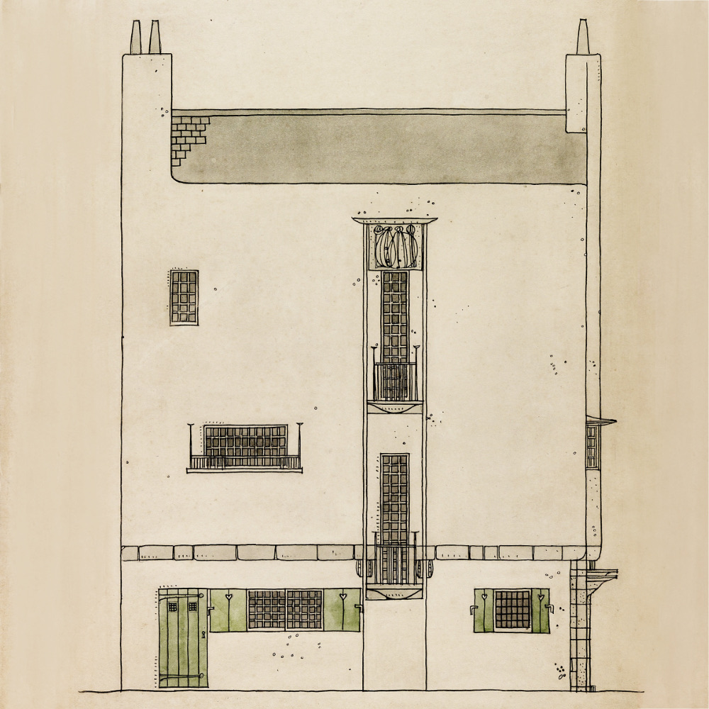 "Design for an artist's town house and studio". Charles Rennie Mackintosh. c.1900.
Image: Hunterian.