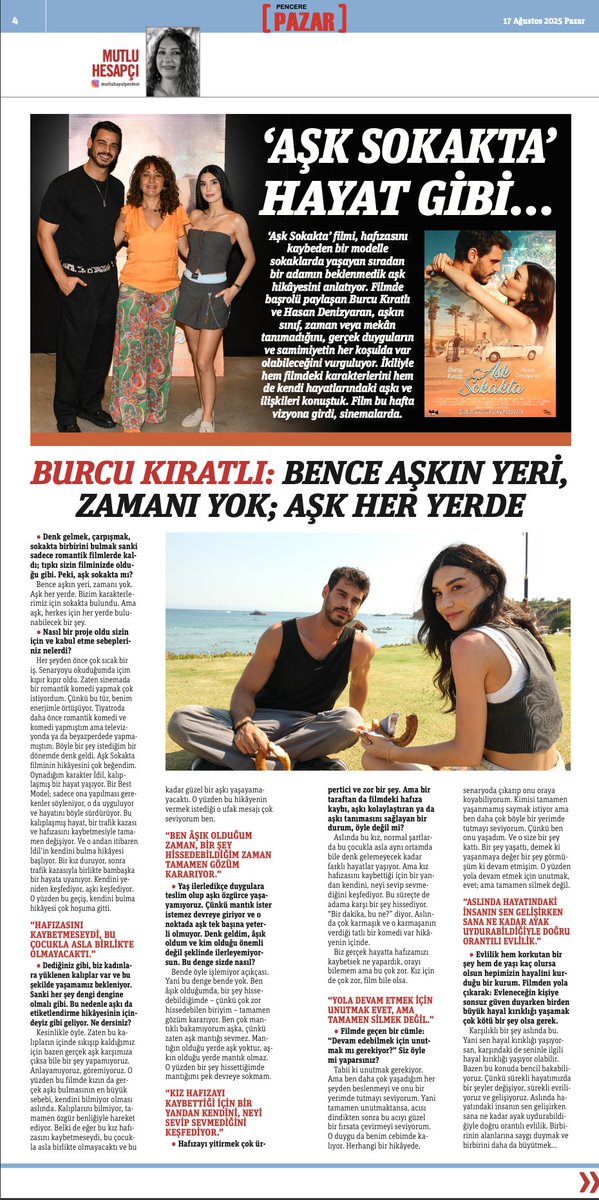 Gazete Pencere (@gazetepencere) on Twitter photo 🖊️ ‘Aşk Sokakta’ Hayat Gibi…
Mutlu Hesapçı, ‘Aşk Sokakta’ filminde başrolü paylaşan Burcu Kıratlı ve Hasan Denizyaran ile hem filmdeki karakterlerini hem de kendi hayatlarındaki aşkı ve ilişkileri konuştu.
<a href="/mutluhesapci/">mutlu hesapçı</a>
gazetepencere.com/yazarlar/ask-s… 🖊️ ‘Aşk Sokakta’ Hayat Gibi…
Mutlu Hesapçı, ‘Aşk Sokakta’ filminde başrolü paylaşan Burcu Kıratlı ve Hasan Denizyaran ile hem filmdeki karakterlerini hem de kendi hayatlarındaki aşkı ve ilişkileri konuştu.
<a href="/mutluhesapci/">mutlu hesapçı</a>
gazetepencere.com/yazarlar/ask-s…