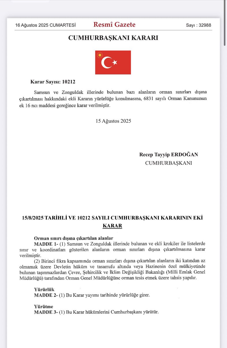 Zonguldak ve Samsun da bazı orman alanları orman vasfindan çıkartıldı.

Umarım bahsi geçen yerlerde yangınlar başlamaz.