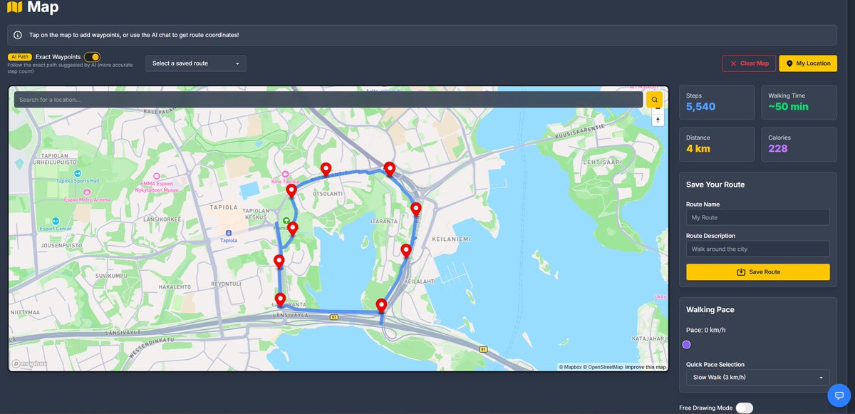 oczih's tweet photo. Launched a fun side project: a step counter app! 🚶‍♂️

👉 Map your routes with Mapbox

👉AI support via Google Gemini

👉 Premium membership via Stripe

Try it out: https://t.co/0sehpW8YR7 https://t.co/3EMeSNlTkJ