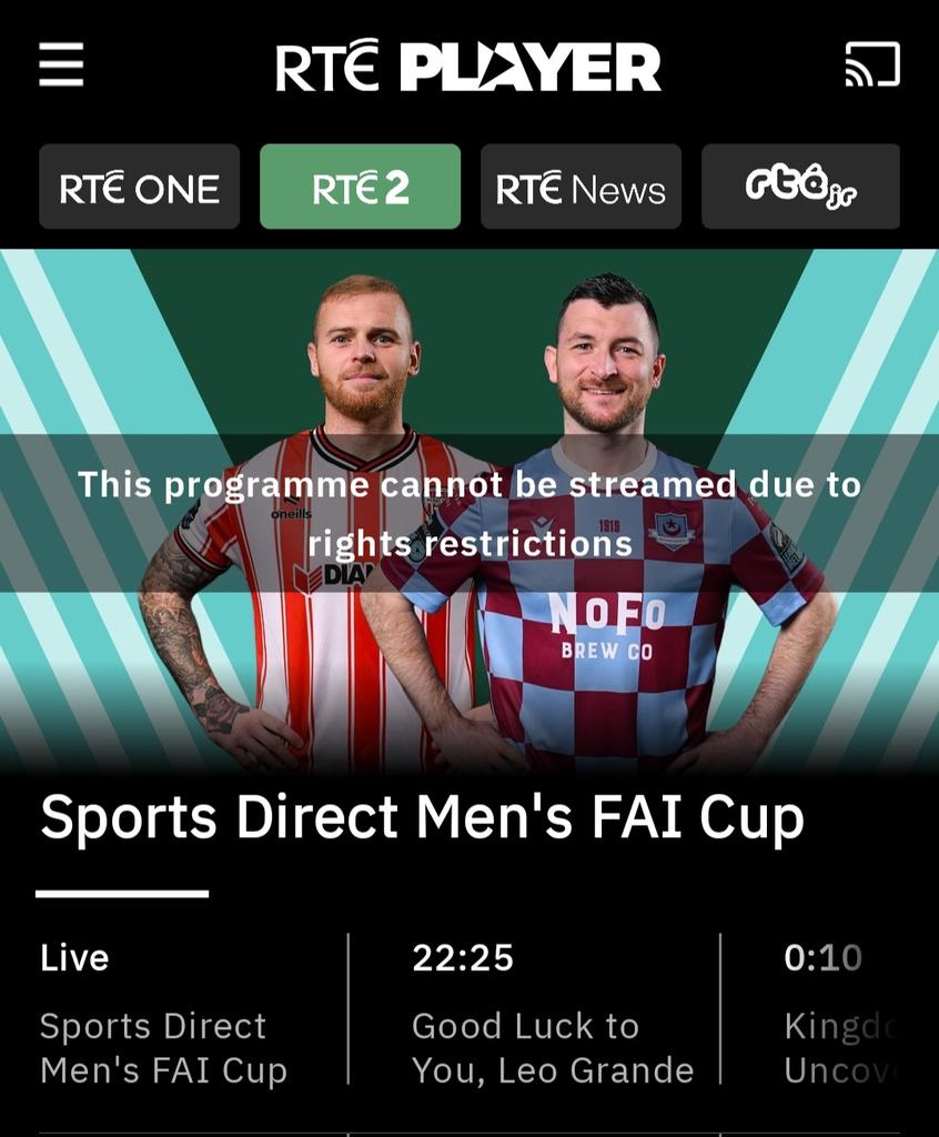 A perfect example of the absurdity of <a href="/RTE/">RTÉ</a> <a href="/RTEsport/">RTÉ Sport</a> geo-blocking their programmes in the north is the fact that a game involving <a href="/DerryCityFC/">Derry City FC</a> &amp; being played in Derry cannot be watched online in #Derry 🤷‍♂️