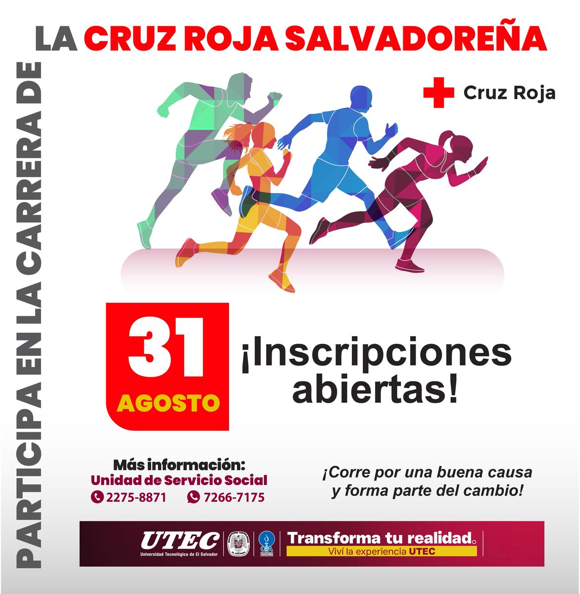 ¡Corre con propósito y transforma vidas!
Inscríbete hoy y sé parte de esta gran causa.
Las inscripciones ya están habilitadas y el pago lo podrás realizar en Colecturía.