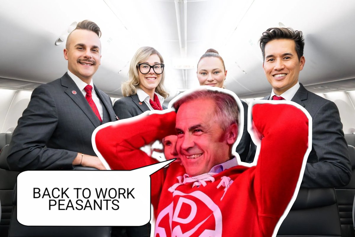 truckdriverpleb's tweet image. With the whole country rooting for the Air Canada flight attendants in their strike

Mark Carney has put an end to their strike and ordered them all back to work

Air Canada flight attendants will have to go to arbitration and be forced to accept a worse deal now

What a prick