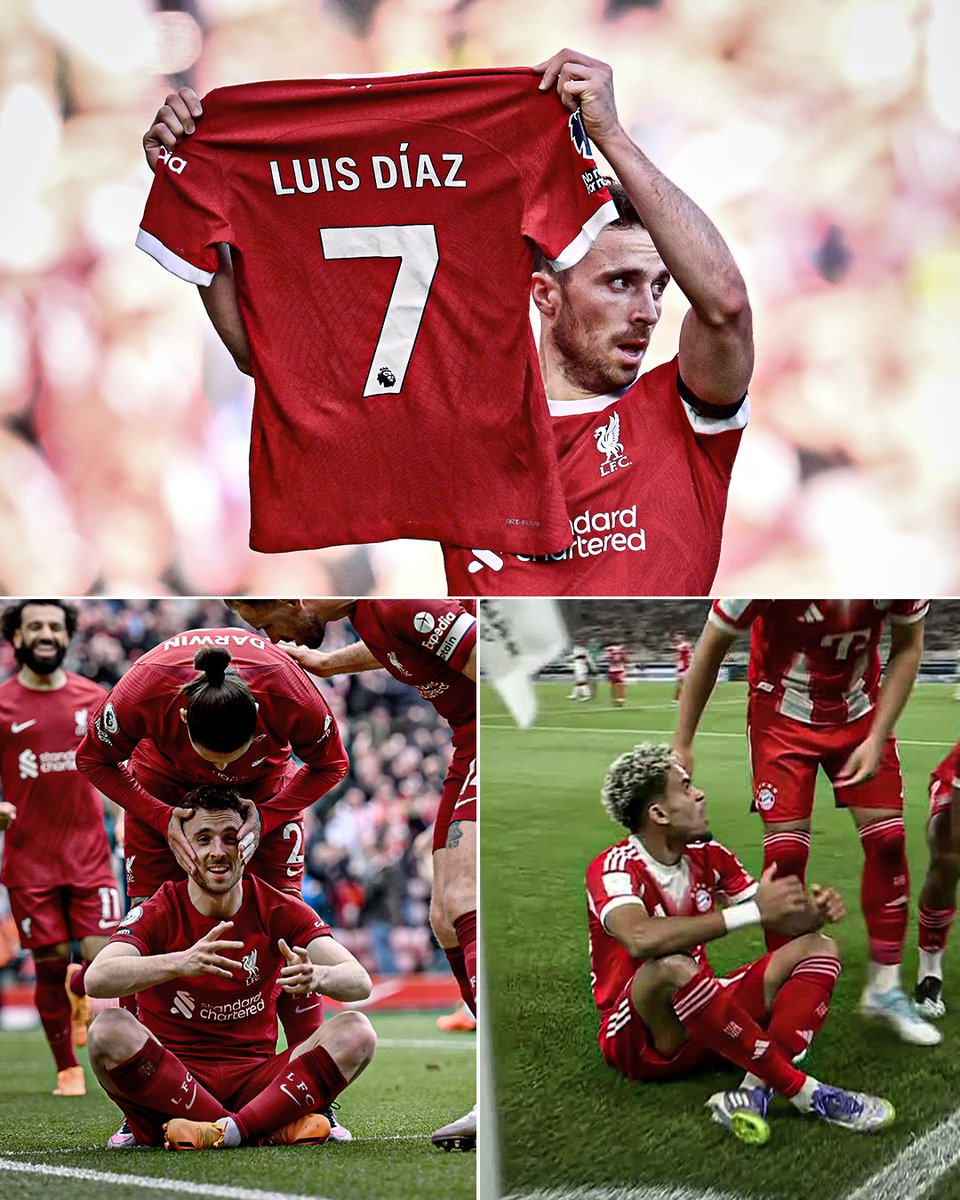 Diogo Jota held up Luis Diaz's jersey after his father was kidnapped in Colombia.

Diaz just did Jota's FIFA celebration after scoring his first goal for Bayern 🥹