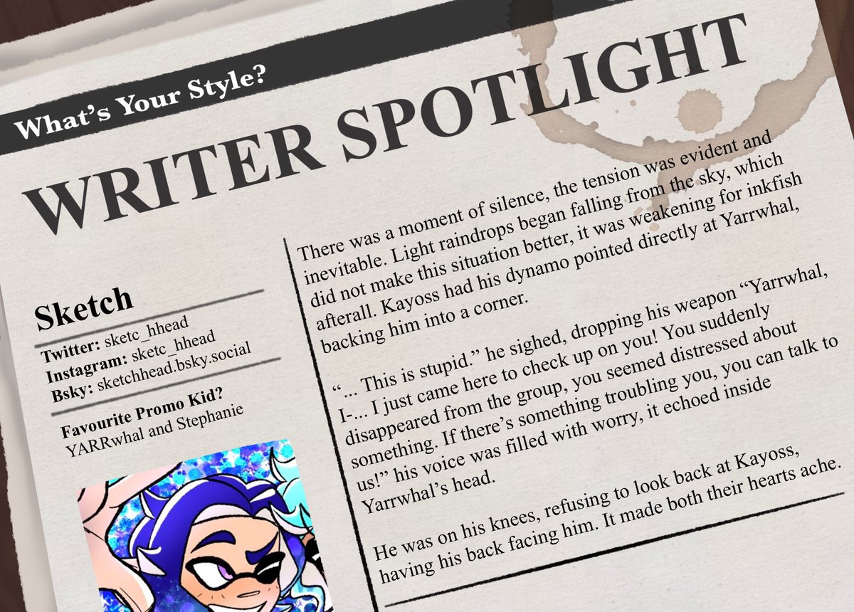 sketc_hhead's tweet photo. Almost forgot to post this but yeah!! Super proud to be working here! It’s my first zine too, so if you’re curious about what I have in store, be sure to check it out once it releases!!! >:D
#Splatoon #splatoonpromokids #promokidstwt https://t.co/p020VSKSbC