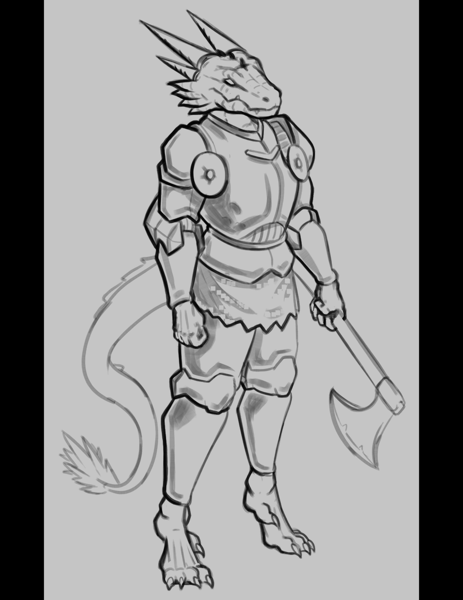 gnomeblin's tweet photo. My best attempt at drawing Khrork (with what little reference i could find) suited up for a fight.  

Sorry if it isn't very accurate but i hope i managed to get somewhat close to how he's supposed to look.

@WalesDragon1 https://t.co/0OdA47nm09