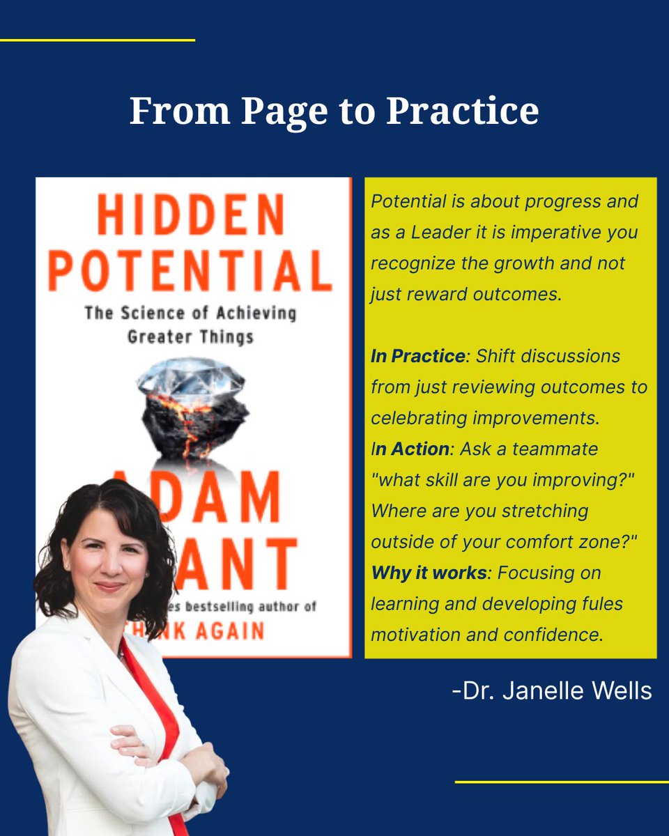 This week’s summer reading pick is 'Hidden Potential' by Adam Grant.
Dr. MacAulay reflects on growing up with dyslexia &amp; how societal norms clouded her confidence.
Dr. Wells reminds us that potential is found in progress. When leaders recognize growth, they help people rise.