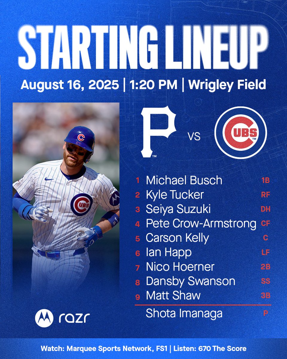 Cubs's tweet image. Game 2 vs. Pittsburgh.

Watch today's game on the Marquee Sports Network App.