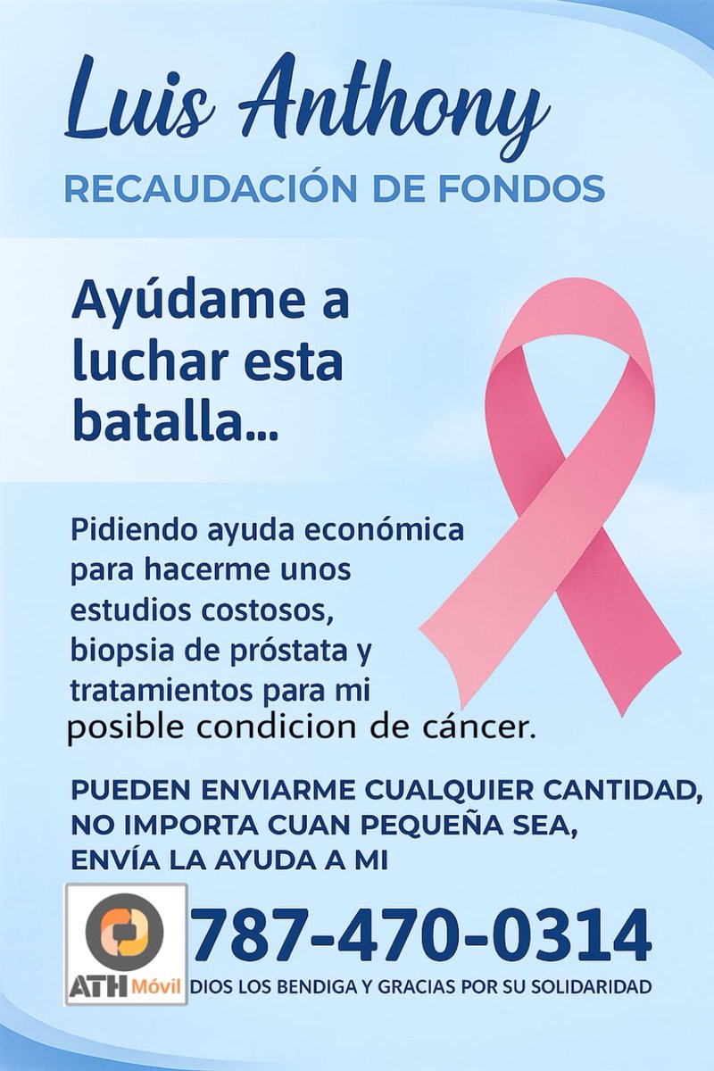 LuisAnthony40's tweet photo. (Estoy hospitalizado)😪
Buenos días a todos mis amigos y seguidores, Estoy pasando por un momento muy delicado de salud, (Estoy hospitalizado) y necesito realizarme unos estudios costosos, incluyendo una biopsia de próstata y tratamientos para mi posible condición de cáncer.

Cualquier ayuda económica, no importa cuán pequeña sea, será profundamente agradecida.

Puedes enviarla a mi ATH MÓVIL al:
📱 787-470-0314

Dios te bendiga y gracias de corazón. "Dios Bendice al Dador Alegre". 💙🙏😔🙌🕊