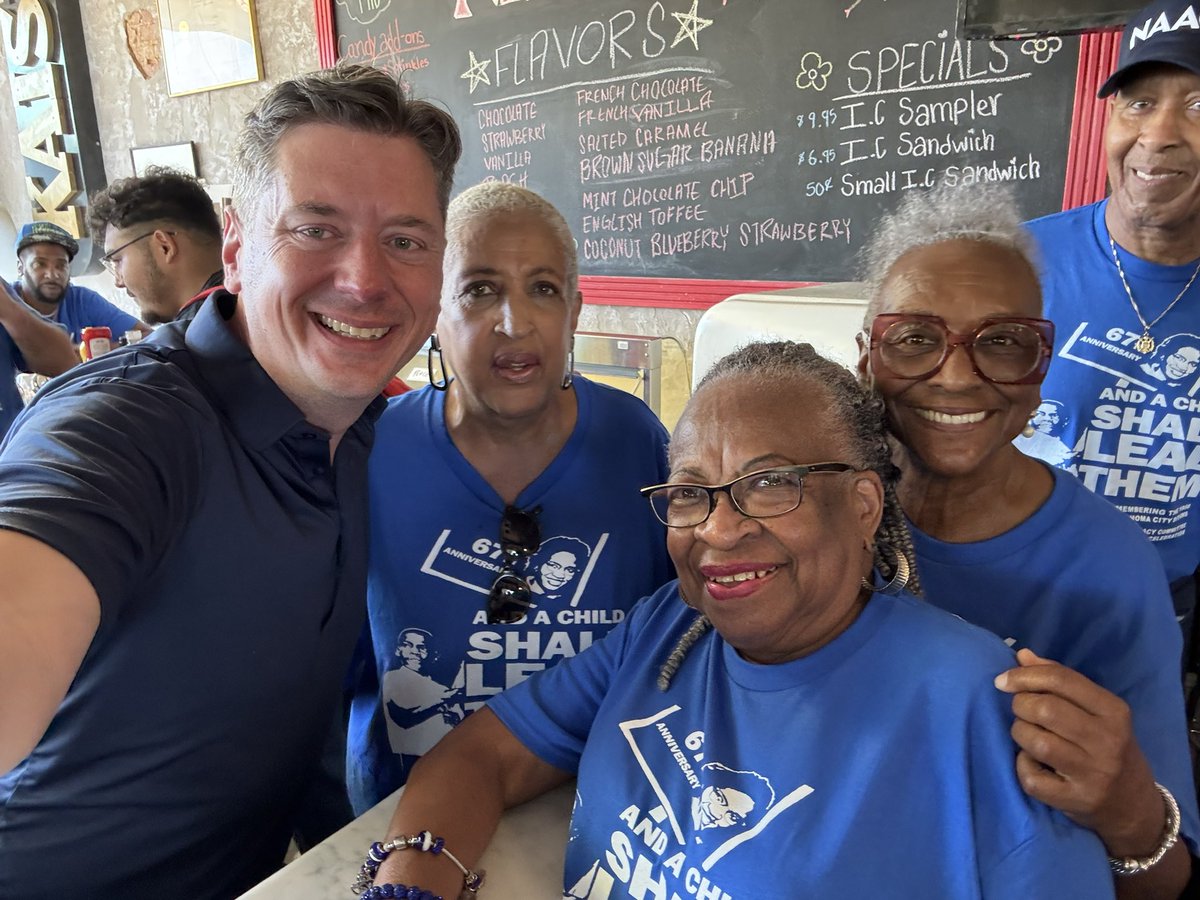davidfholt's tweet photo. This weekend, we honor the anniversary of the start of the sit-in movement in 1958 that forever changed Oklahoma City and the nation.  This morning, we marched down NW 10th Street to Kaiser’s to re-enact the sit-ins, and later this year we’ll dedicate a wonderful new monument to Clara Luper and the sit-inners in downtown OKC.  #1OKC
