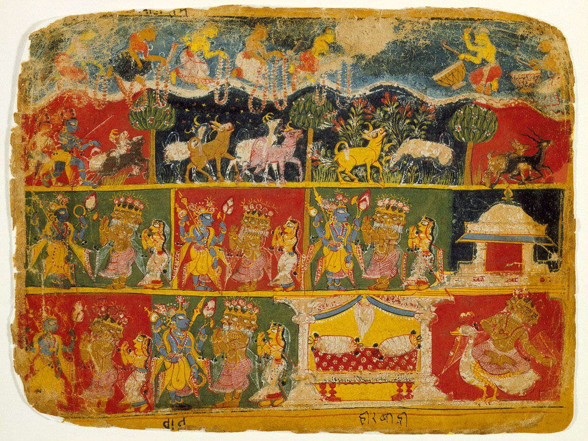 Arthistorian18's tweet photo. 4. Brahma Venerates Krishna" – on view at LACMA, featuring four-armed Krishna as Vishnu being revered by Brahma, with Krishna and Balarama in joyous celestial registers; part of the dispersed "Palam" series

4/5
#janmashtami2025  #JanmashtamiCelebration  #KrishnaJanmashtami2025 https://t.co/WwClW7YlXE