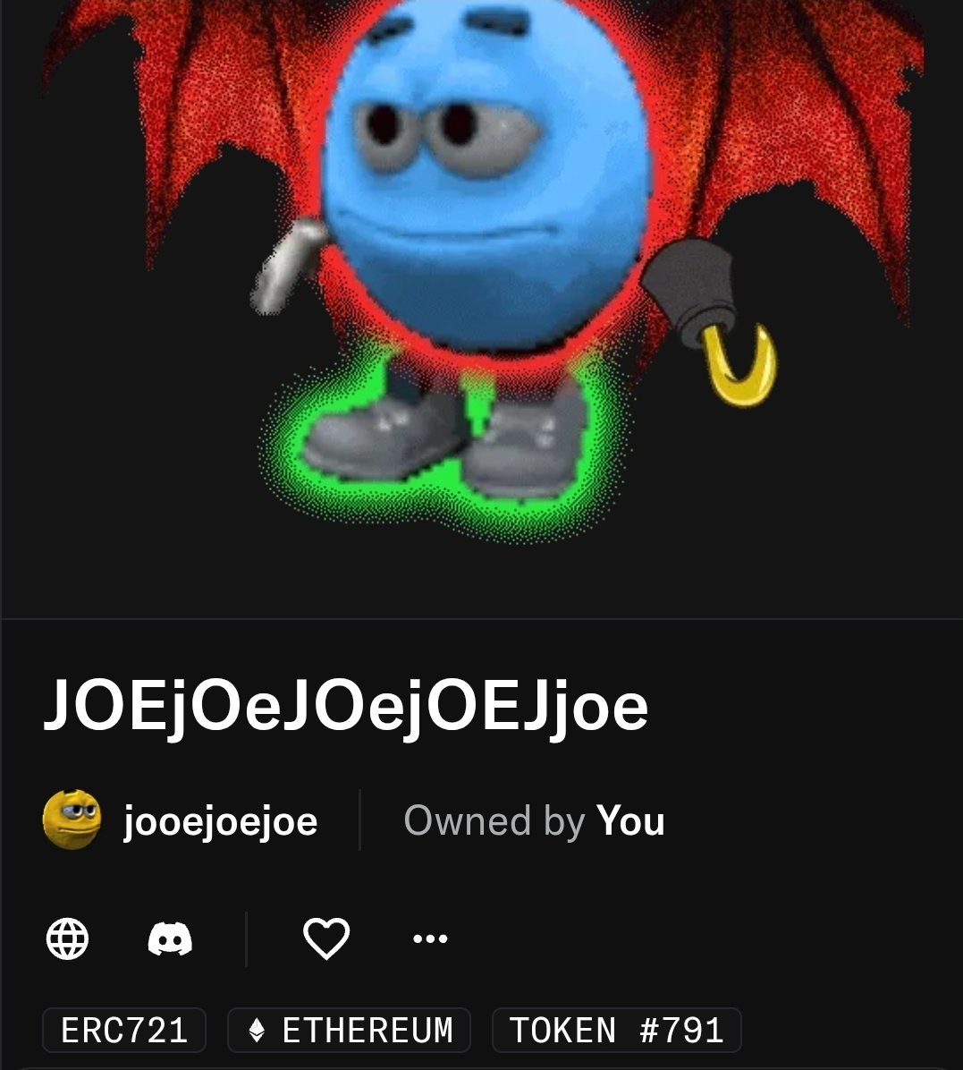 victorwest (Ø,G) 🦛🔺 (@victorwest1000) on Twitter photo Meet my Joe #791 from the wild JOE collection.
He’s got that green glowing drip, ruby red devil wings, and a golden hook hand 🪝. Not your average <a href="/jooejoejoe/">jooejoejoe</a> this one’s built different. Gold 🪙 Meet my Joe #791 from the wild JOE collection.
He’s got that green glowing drip, ruby red devil wings, and a golden hook hand 🪝. Not your average <a href="/jooejoejoe/">jooejoejoe</a> this one’s built different. Gold 🪙