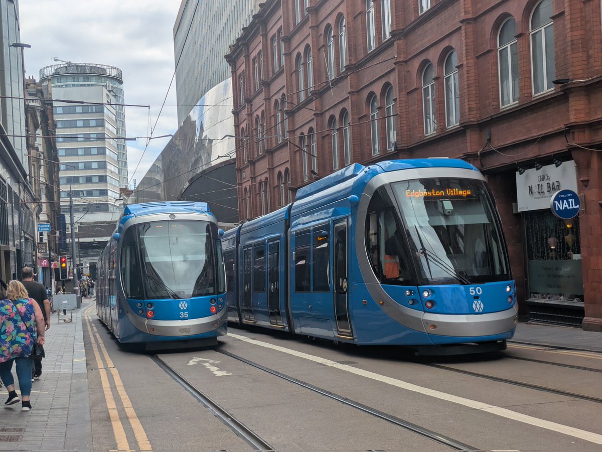 With the first phase east side extension potentially opening in November, I'm interested to learn what the service patterns will be going forward.... 🤔

Anyways, Line 1 continues to operate with Tram 35 &amp; 50 running between Wolverhampton &amp; Edgbaston last weekend. 🚊🔷