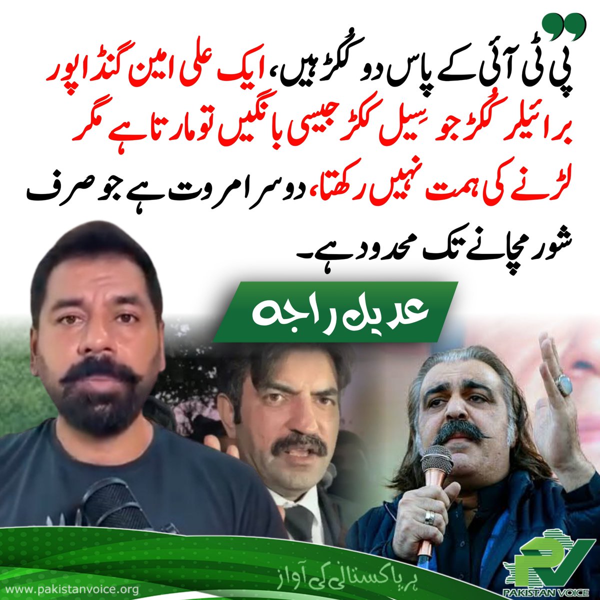 پی ٹی آئی کے پاس دو کُکڑ ہیں، ایک علی امین برائیلر کُکڑ جو سِیل ککڑ جیسی بانگیں تو مارتا ہے مگر لڑنے کی ہمت نہیں رکھتا، دوسرا مروت ہے جو صرف شور مچانے تک محدود ہے۔

#PakistanVoice #PakVoice