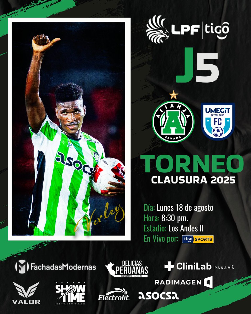 Alianza, F.C. (@alianzafc) on Twitter photo MONDAY NIGHT🔥🔥🔥
<a href="/alianzafc/">Alianza, F.C.</a> 🆚 <a href="/fcumecit/">UMECIT FC</a>
🗓️Lunes 18/agosto
⌛️ 8:30 pm
🏟️Estadio Los Andes II
⚽️J5 <a href="/LPFpanama/">LPF TIGO</a> <a href="/TigoSportsPA/">Tigo Sports PA</a>
🎟️Entrada: B/.6.00 en taquilla o por Passline.com
#SiempreAlianza
#OrgulloVerdolaga MONDAY NIGHT🔥🔥🔥
<a href="/alianzafc/">Alianza, F.C.</a> 🆚 <a href="/fcumecit/">UMECIT FC</a>
🗓️Lunes 18/agosto
⌛️ 8:30 pm
🏟️Estadio Los Andes II
⚽️J5 <a href="/LPFpanama/">LPF TIGO</a> <a href="/TigoSportsPA/">Tigo Sports PA</a>
🎟️Entrada: B/.6.00 en taquilla o por Passline.com
#SiempreAlianza
#OrgulloVerdolaga
