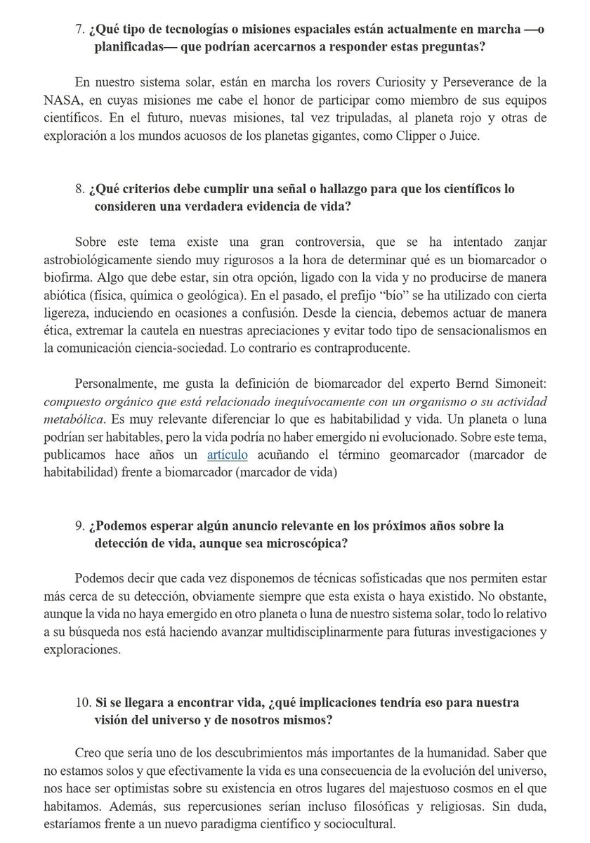 Hace unos días, una periodista me escribió, enviándome una serie de cuestiones astrobiológicas para un artículo, publicado hoy en El País. Dado que, por cuestión de espacio, solo recoge apenas un párrafo de mis respuestas, comparto todas, por si pudieran ser de interés general.