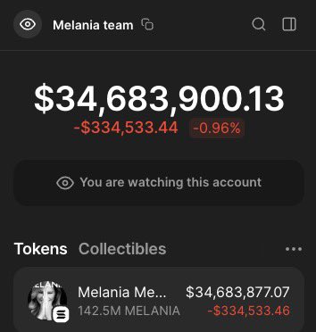 $5.5M worth of Melania were just transferred from the general wallet to the team wallet.
The team wallet is now holding ~$35M
This is likely part of the deal with Wintermute.
I just saw that there was also an official announcement about the market-making partnership