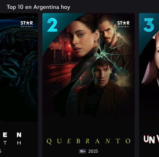 En su primer día de lanzamiento, #Quebranto ingresa a la posición #2 de los programas más vistos en Disney Plus Argentina actualmente