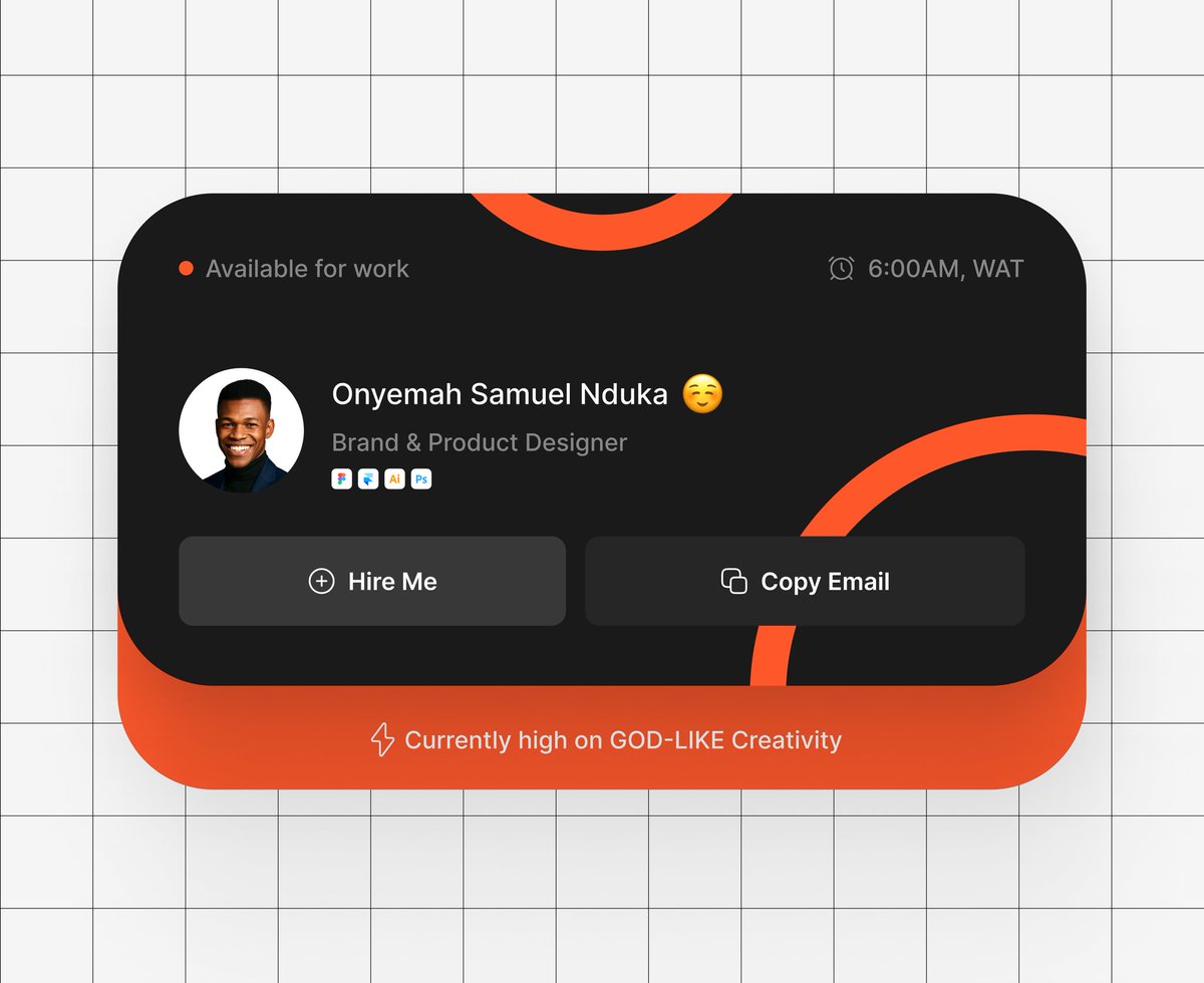 samuel_tcreator's tweet photo. Day 3 of @heysatya_ desugn challenge. 

Added some personality using emojis for humanising the design and overall for better ux.

#uiux #webdesign #figma #profilecards #summersonic2025 #uxdesign https://t.co/aDsKOJGDi0