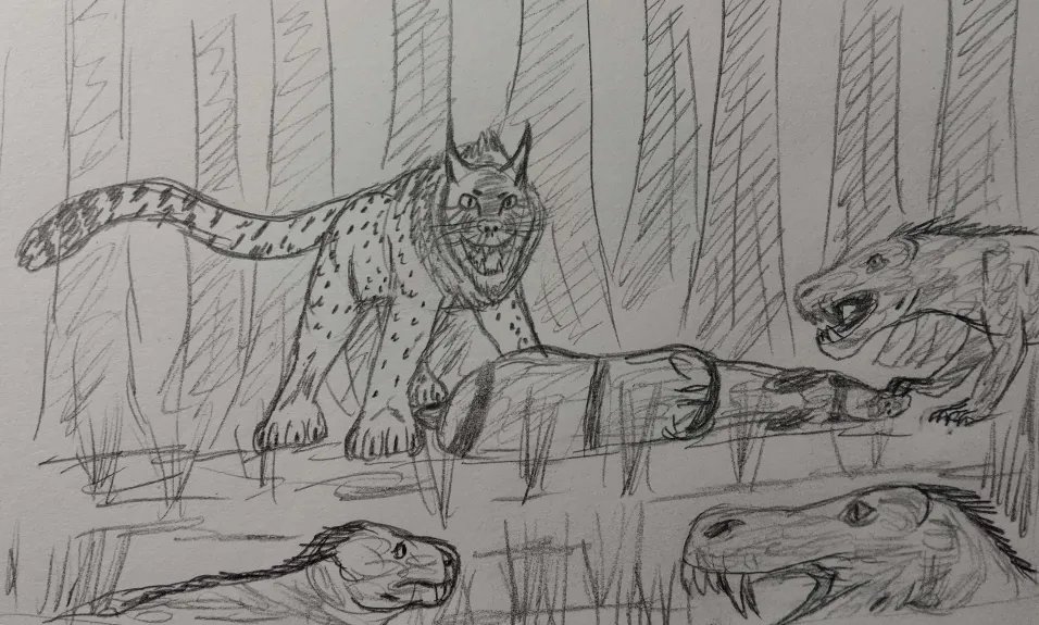 D&amp;D spec evo: Pard

The pard is a large feline apex predator of forests and grasslands. They are infamous for preying on the livestock &amp; farmers of elf, orc, and human settlements. They are also often used in heraldry due to their regal appearance.
