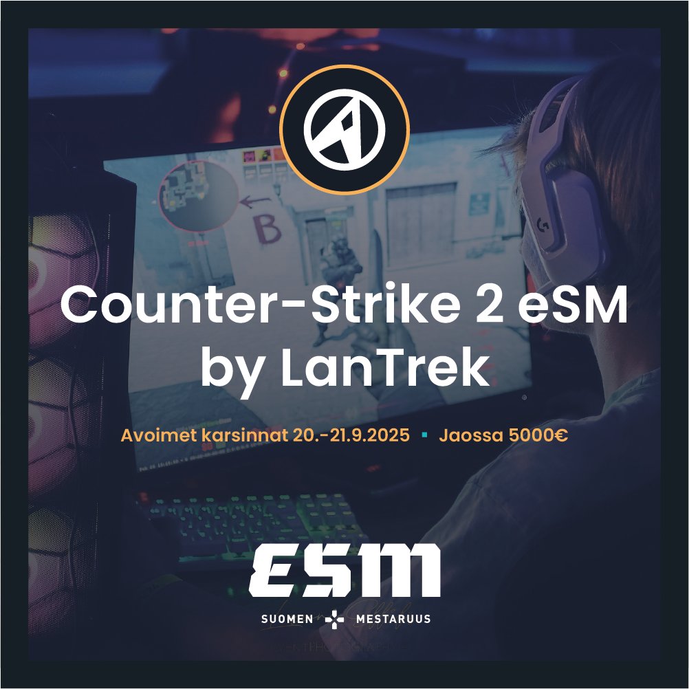 LanTrekRy's tweet photo. Counter-Strike 2 eSM by LanTrek -turnauksen avointen karsintojen ilmoittautuminen on nyt auki! 🏆5000€ palkintopotista taistelee 4 kutsujoukkuetta ja 2 haastajaa avoimista karsinnoista.Lisätiedot ja ilmoittautuminen https://t.co/NrPpv0uO5V #LanTrek2025 #kaikkipelaa @SEULry https://t.co/bGCjAEtaOv