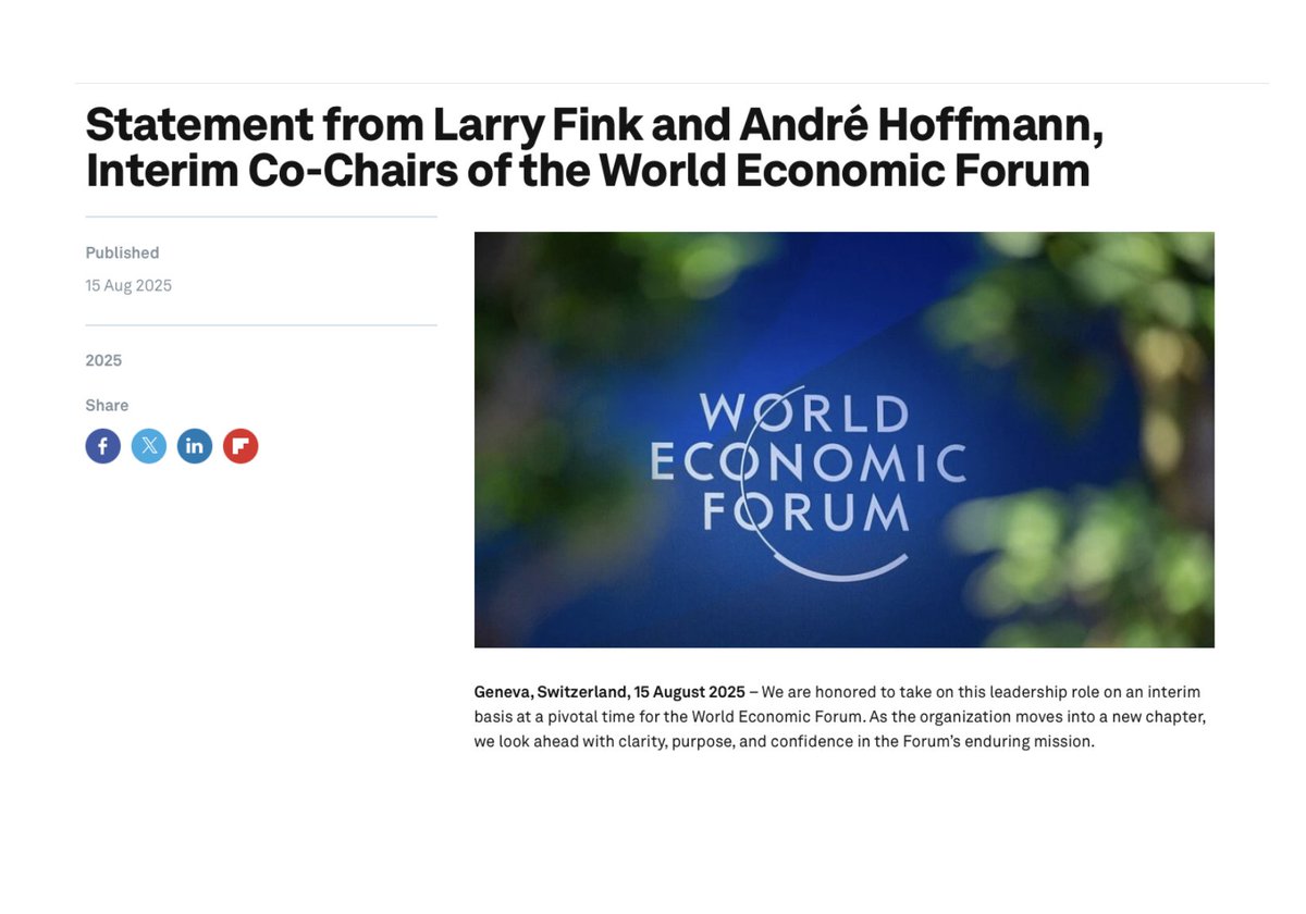 BREAKING: BlackRock’s CEO, Larry Fink, Now Co-Chairing The World Economic Forum (WEF)
How BlackRock’s CEO went from local landlord king to the center of worldwide financial domination.

tinyurl.com/34pm76r8

#WEF #LarryFink #Tokenize