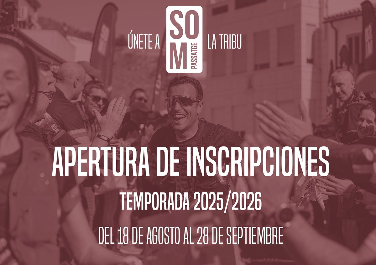 Si quieres formar parte de una auténtica familia deportiva, ¡ahora es el momento! Dispones de toda la información sobre el proceso de inscripción en nuestra web sompassatge.es/web/

Anímate a formar parte de la tribu!