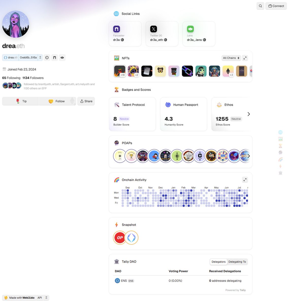 dr3a_eth's tweet image. I like your list and want to add more about the second point:

i feel like if someone was to ask me for my onchain profile i would rather send them my @web3bio  link over the ens manager app, not sure if ens just prefers to keep it simpler, but i really like how web3 bio adds a…