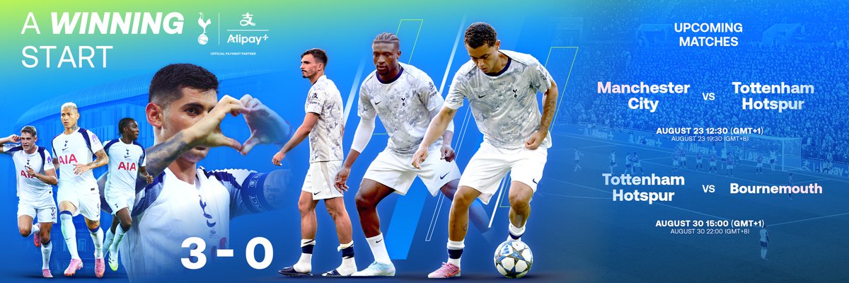 AlipayPlus's tweet image. Spurs start strong! ⚽🔥
A winning opener kicks off a new season—powered by Alipay+ backing Spurs all the way.
From the first whistle to the final score, enjoy seamless payments with Alipay+.

#AlipayPlus #Spurs