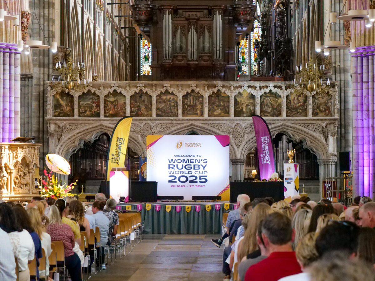 CofEDevon's tweet photo. "I'm pleased that the next generation of women are getting to play the games they want to play."
We were delighted to be apart of the Women's Rugby World Cup Welcome Ceremony today in a packed @ExeterCathedral. https://t.co/gJpdbBCqZM