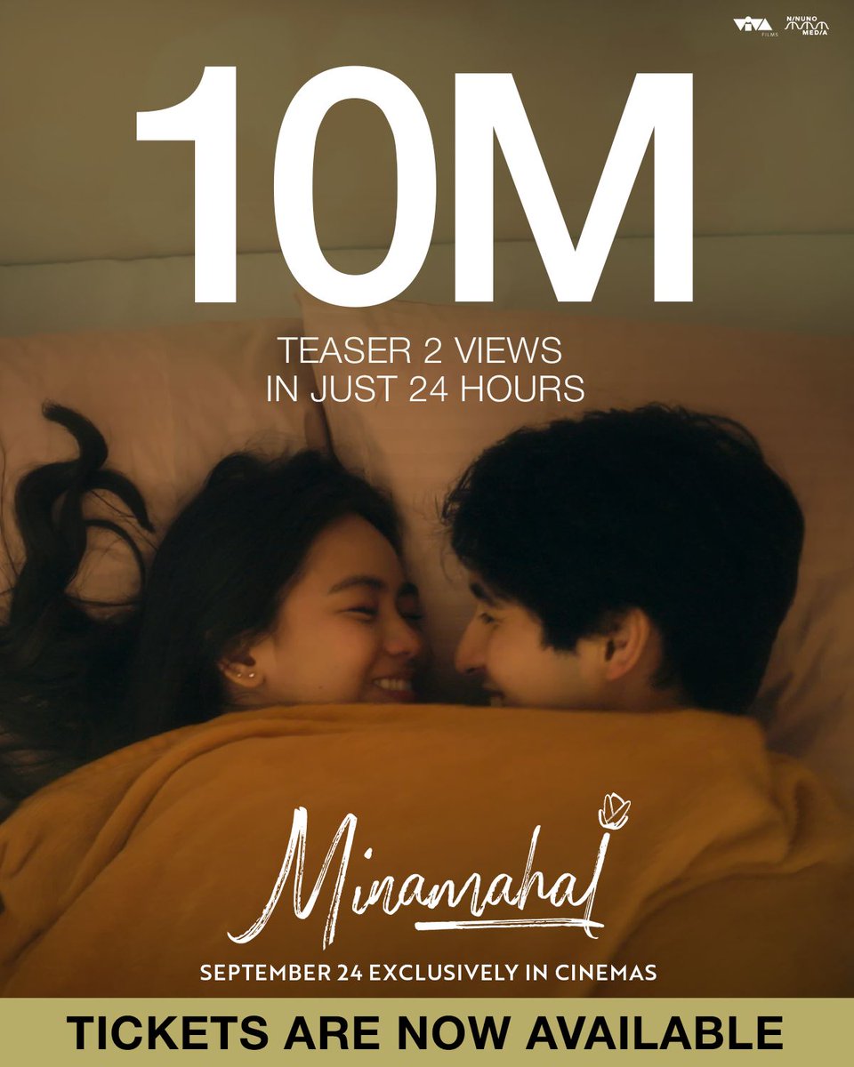 VIVA_Films's tweet photo. 10 MILLION views na tayo, mga Minamahal! Salamat sa walang sawang pagmamahal! 🌹🌸

Siguraduhin mo na ang first day tickets mo dahil mag-iikot sina Andres Muhlach at Ashtine Olviga sa mga sinehan!

#MinamahalMovie #AndresMuhlach #AshtineOlviga https://t.co/CkAsXef5aO