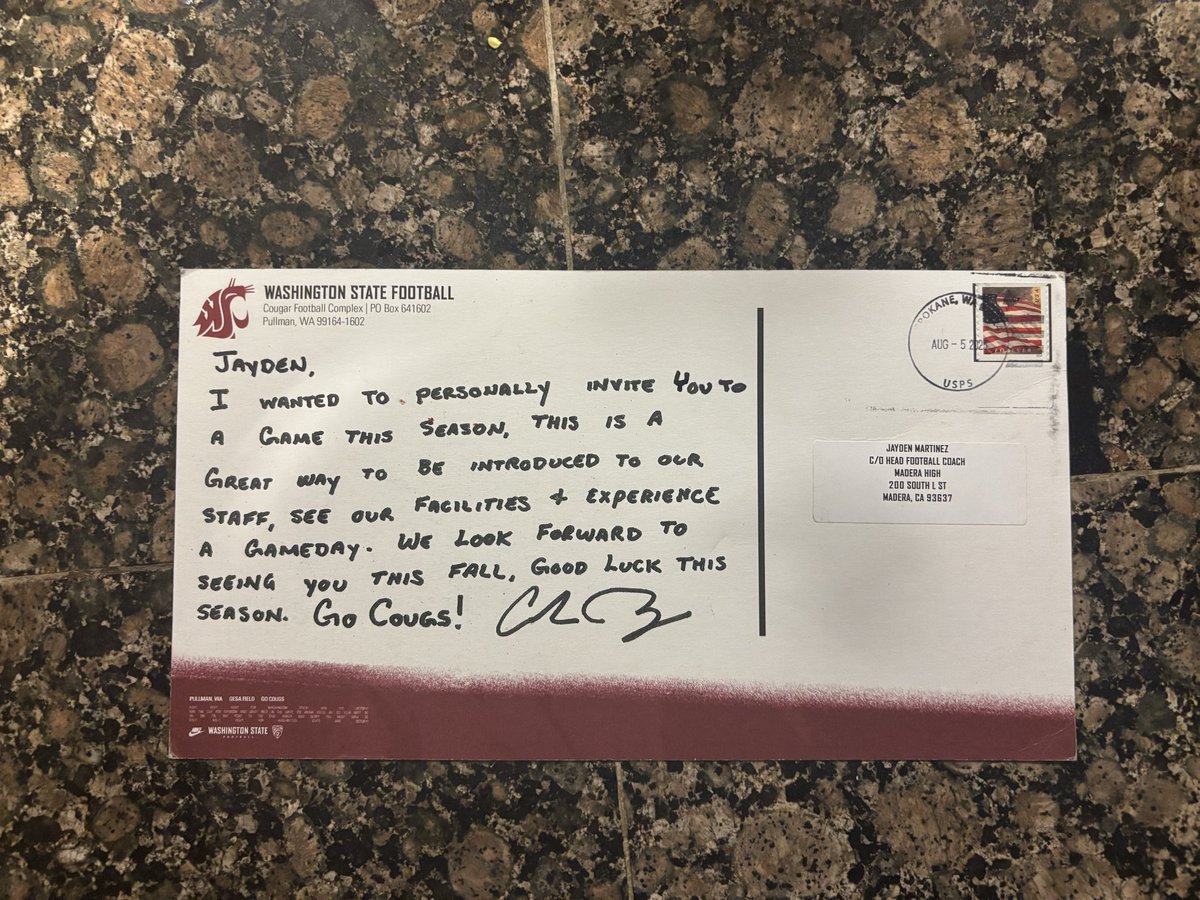 Excited to get my first game day invite from <a href="/WSUCougarFB/">Washington State Football</a> excited and looking forward too making a trip!
<a href="/CoachPaolinelli/">Coach Kenny Paolinelli</a> 
<a href="/cincoceja/">Cristian Ceja</a> 
<a href="/CoachJCastillo1/">Jonathan Castillo</a> 
<a href="/MaderaCoyotes/">Madera Football</a>
