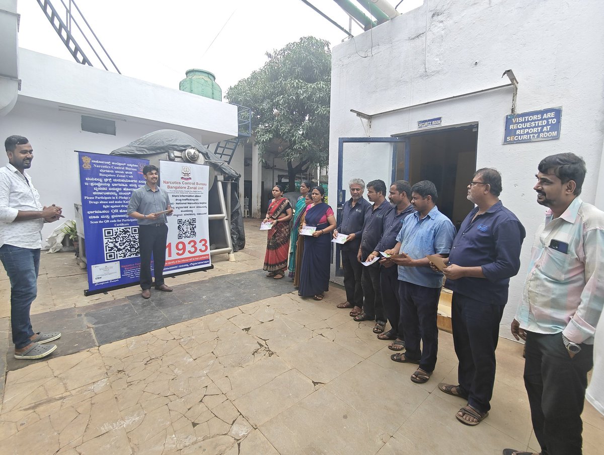 NCB, Bangalore officials conducted an awareness program at Beloorbayir Biotech Pvt Ltd.
⭐️Over 20 workers and staff members were sensitised about ill effects of drug abuse, took a pledge, and received awareness pamphlets.
⭐️Aimed at fostering a healthy and safe work environment.