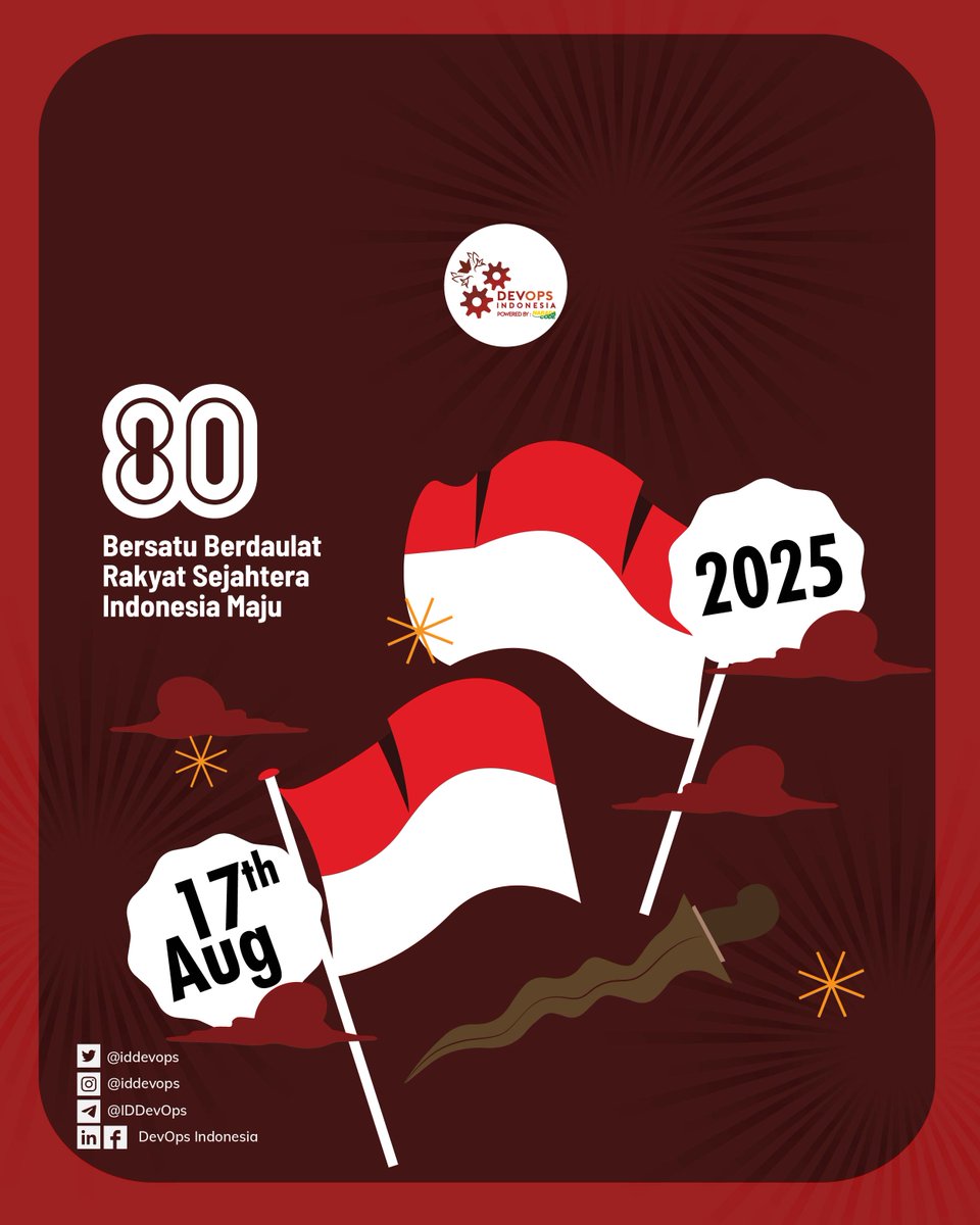 iddevops's tweet image. DevOps Indonesia Community mengucapkan Selamat Hari Kemerdekaan RI ke 80!🇮🇩
The spirit of independence teaches us unity, collaboration, and courage to face challenges. In DevOps, we embrace the same values!