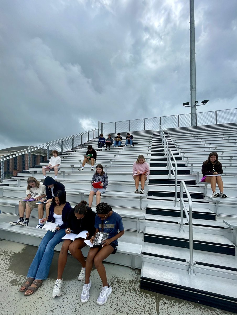Our seniors hvn’t graduated in their home stadium in yrs. We outgrew that field/school by leaps&amp;bounds.I’ve always wanted to take my #aplit to the stadium to write abt their hopes&amp;goals in the place where they will walk across the stage for graduation&amp;here we are! NewSchool Day1!