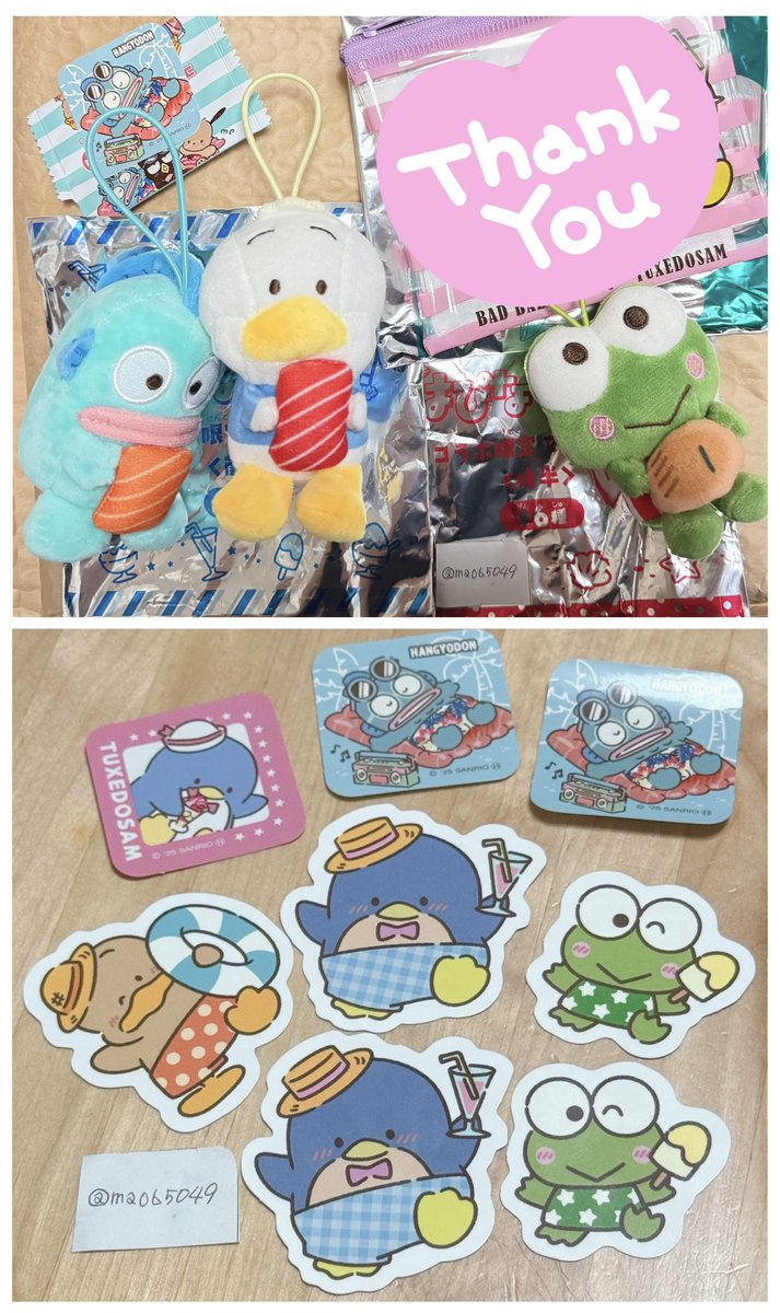 ma065049's tweet photo. 【交換】スシロー　はぴだんぶい

譲】
画像のペックル、けろっぴ、ハンギョドン、サム

求】
マスコット：(前半)ばつ丸>(後半)ポチャッコ
ステッカー：(後半)ポチャッコ>(前半)ポチャッコ

遠出などできないため、郵送希望です。
単体でも複数でもお気軽にお声掛けください。 https://t.co/XJb99vtBNw