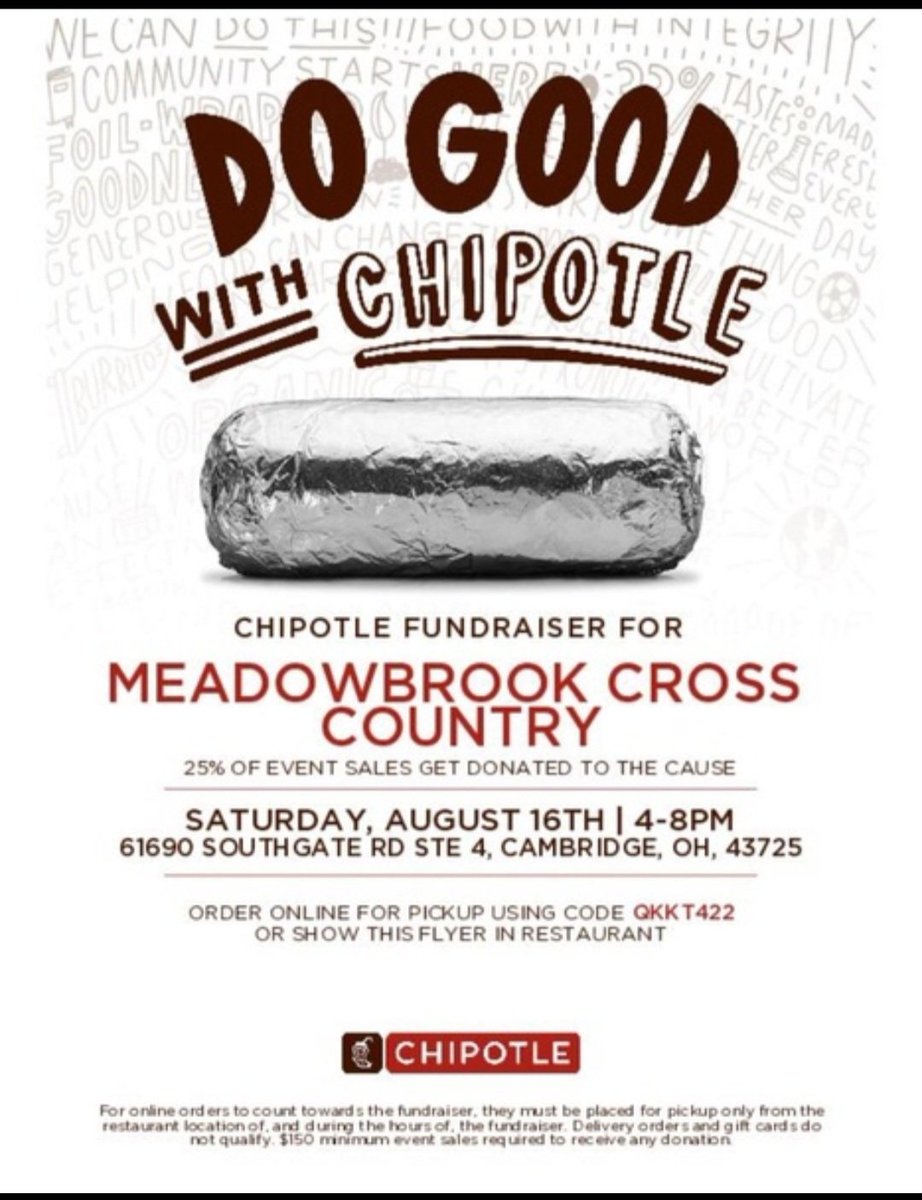 Need plans for dinner, go support the Meadowbrook Cross Country team, and eat at Chipotle!!!! Go Colts!