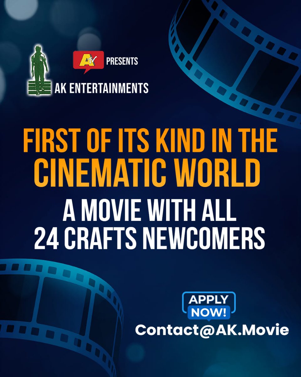 Ramesh Bala (@rameshlaus) on Twitter photo First of Its Kind in the Cinematic World!🌎🎬
Dynamic Producer <a href="/AnilSunkara1/">Anil Sunkara</a> Announces A movie with all 24 crafts Newcomers! selections through <a href="/ATVOriginals/">ATV Originals</a> Movie Making Reality Show - #ShowTime - Cinema Teeddam Randi!🎥
📩 Apply Now: contact@ak.movie
<a href="/AKentsOfficial/">AK Entertainments</a> First of Its Kind in the Cinematic World!🌎🎬
Dynamic Producer <a href="/AnilSunkara1/">Anil Sunkara</a> Announces A movie with all 24 crafts Newcomers! selections through <a href="/ATVOriginals/">ATV Originals</a> Movie Making Reality Show - #ShowTime - Cinema Teeddam Randi!🎥
📩 Apply Now: contact@ak.movie
<a href="/AKentsOfficial/">AK Entertainments</a>