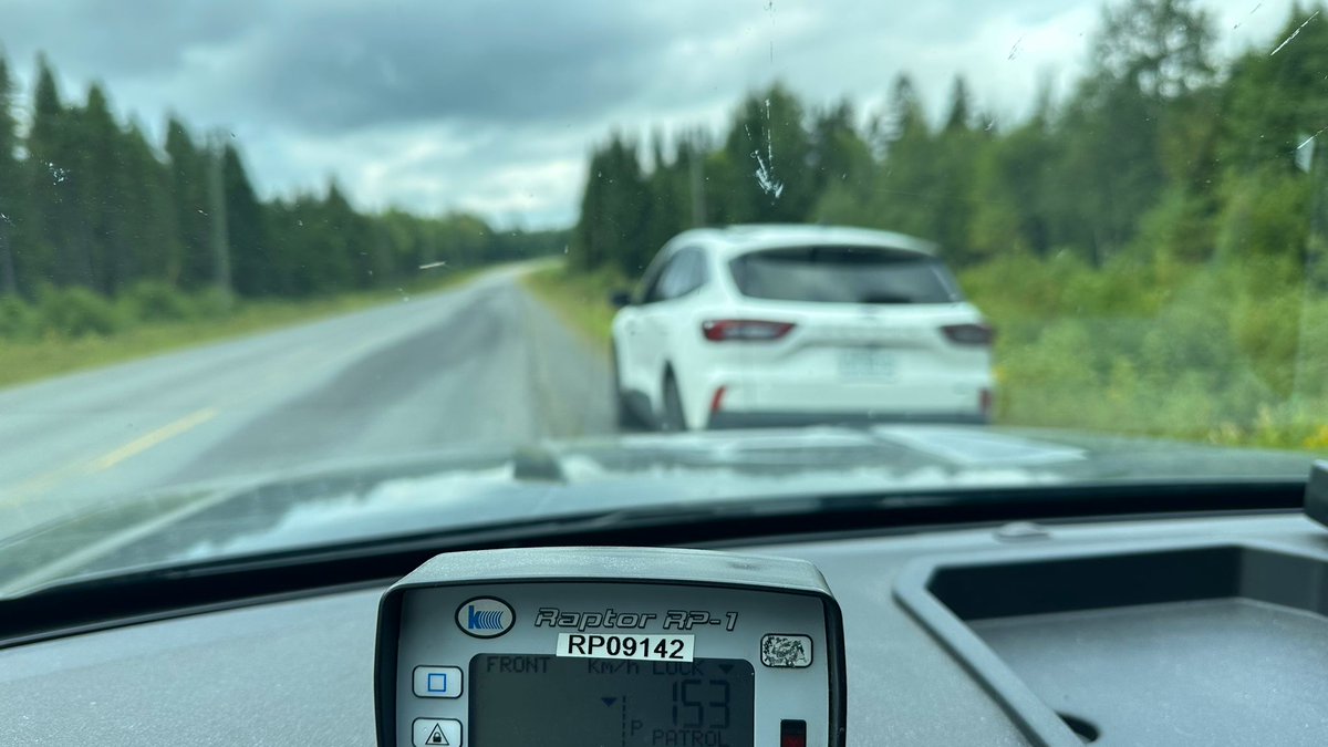RCMPNB's tweet photo. On August 14, this vehicle was stopped for travelling 153km/hr in a 90km/hr zone on Route 180. The driver was issued a $604.50 fine, and the vehicle was impounded for 7 days at the owner’s expense. #SlowDownNB https://t.co/w8bPLw8wZX