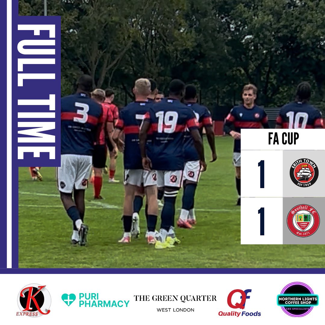 FCSouthall's tweet image. 🔴🔵 FULL TIME 🔵🔴

Erith Town 1 - 1 Southall FC

We go to a REPLAY! Dug in deep and stuck together today. Time to regroup and go again! 

Thank you to everyone that travelled to support!

🔴🔵 UP THE ‘ALL 🔵🔴