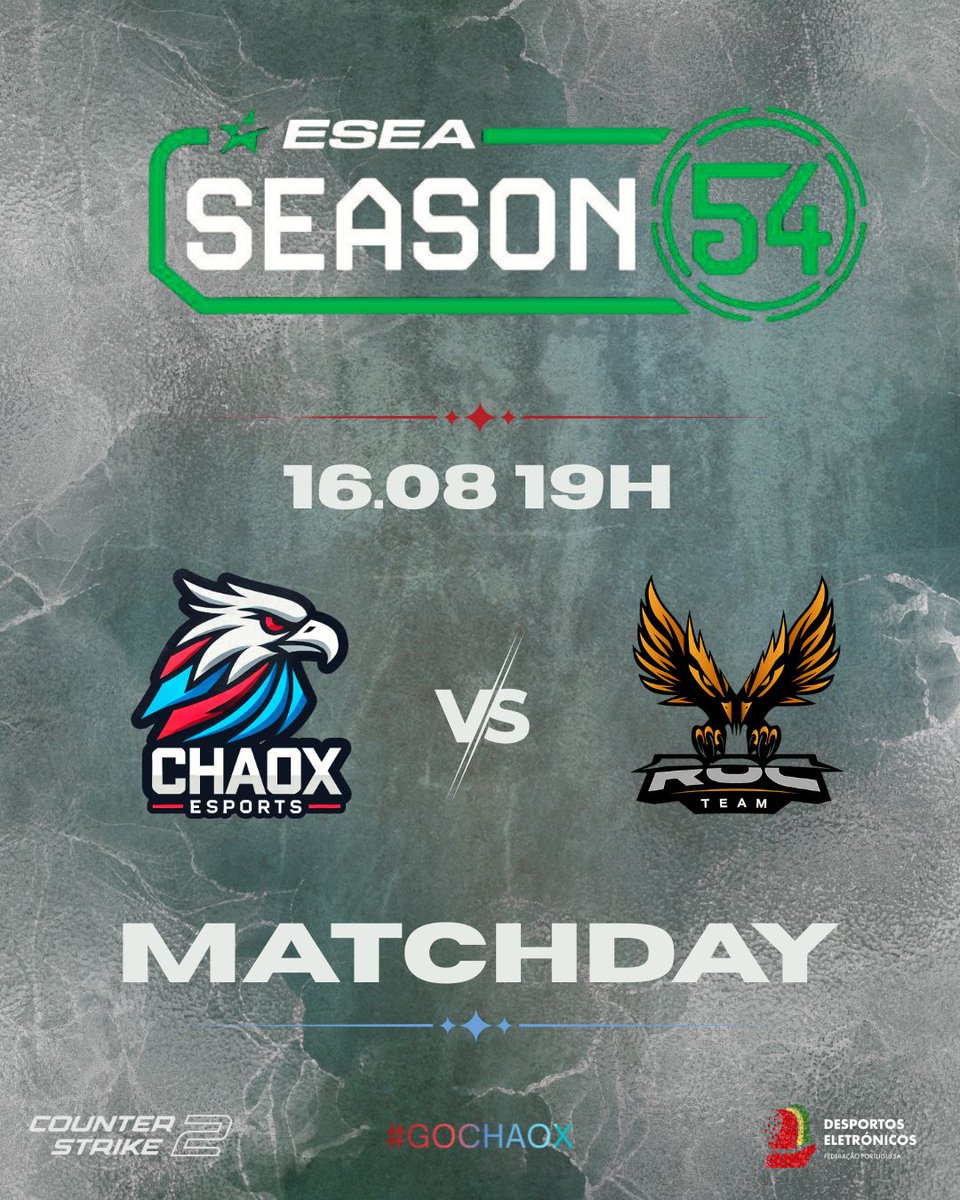 ChaoX_eSPORTS's tweet image. Fim de semana prolongado? Só para alguns 😎 ! Hoje temos @ESEA SS 54 - Intermediate 🕹️ 

🆚 #RocTeam

@GodDiogoo @hpzeraa @lucasmonstrox @TBorrachao @TURCOSTYLE

🤝 #GOCHAOX

#chaoxesports #Esports #CS2 #CounterStrike #ESEA #CS2Portugal @fpdeoficial