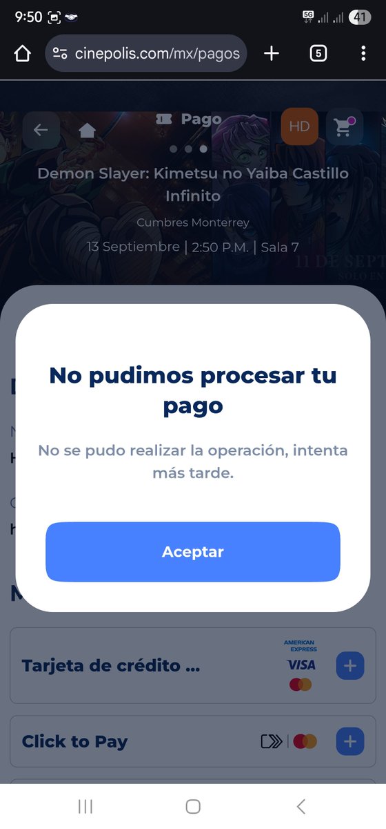 Samerzebeth's tweet photo. @Cinepolis @Paloma_Nacho Podías ayudarme a mi reembolso de los cobros que se hicieron en mis dos tarjetas para las entradas de Demon Slayer.
Marcaba error al momento de pagar y si se hizo el cobro en mis tarjetas y no me dieron mis boletos https://t.co/1QbOWN7Mbs