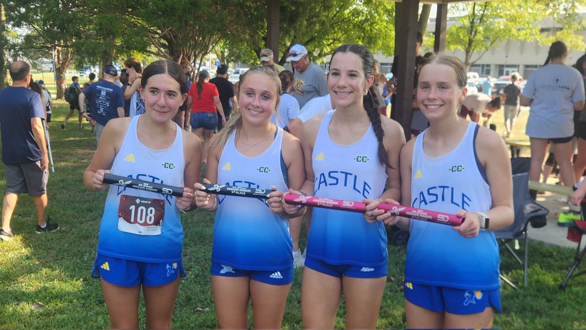 Castle_XCTF's tweet photo. XC results from Gibson Southern Hokum Karem: Girls - Land/Yunker 2nd, Giannini/Mullins 9th; Boys - Kramer/Carlile 2nd, Monroe/Morris 6th. @CastleAthletics https://t.co/AyvjQdMKLm